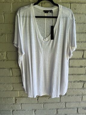 Tahari White V-Neck Relaxed 💯 linen Sz 3X NWT short sleeved V neck